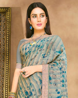 Vishal Prints Pastel Brown Fancy Chiffon Digital Print Saree With Border