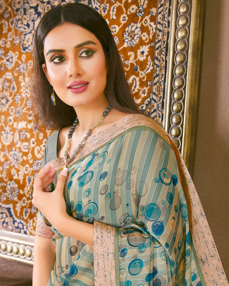 Vishal Prints Pastel Brown Fancy Chiffon Digital Print Saree With Border