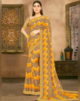 Vishal Prints Dark Sand Fancy Chiffon Digital Print Saree With Border