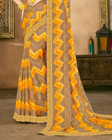 Vishal Prints Dark Sand Fancy Chiffon Digital Print Saree With Border