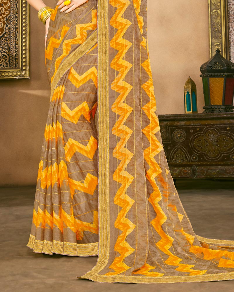 Vishal Prints Dark Sand Fancy Chiffon Digital Print Saree With Border