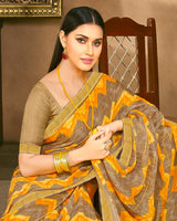 Vishal Prints Dark Sand Fancy Chiffon Digital Print Saree With Border