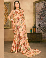 Vishal Prints Pastel Orange Fancy Chiffon Digital Print Saree With Border