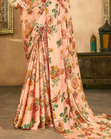 Vishal Prints Pastel Orange Fancy Chiffon Digital Print Saree With Border