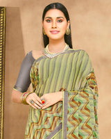 Vishal Prints Olive Yellow Fancy Chiffon Digital Print Saree With Border