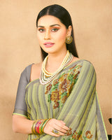 Vishal Prints Olive Yellow Fancy Chiffon Digital Print Saree With Border