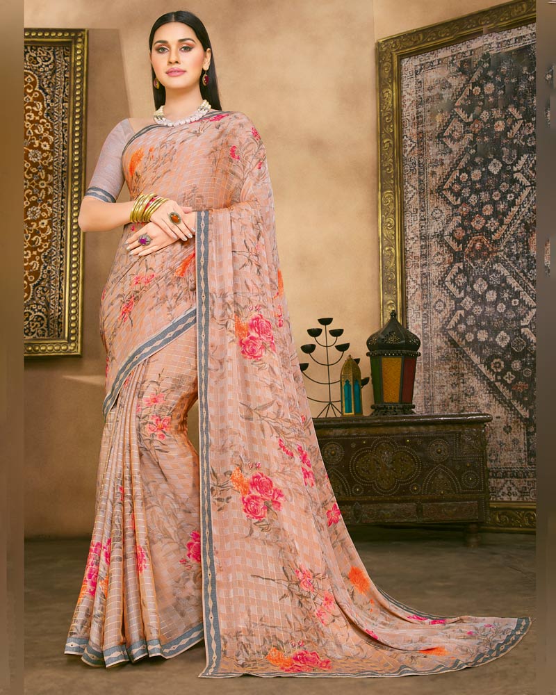 Vishal Prints Pastel Pink Fancy Chiffon Digital Print Saree With Border
