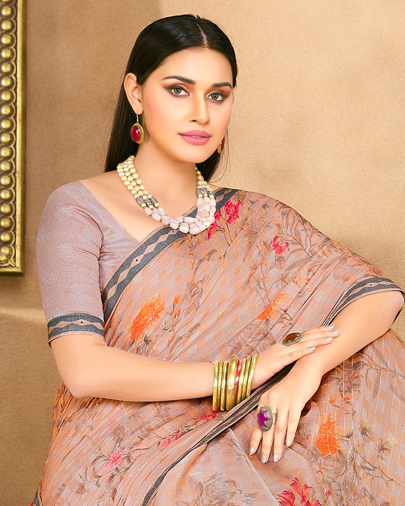 Vishal Prints Pastel Pink Fancy Chiffon Digital Print Saree With Border