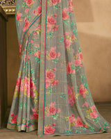 Vishal Prints Sand Grey Fancy Chiffon Digital Print Saree With Border