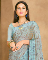 Vishal Prints Pastel Blue Fancy Chiffon Digital Print Saree With Border