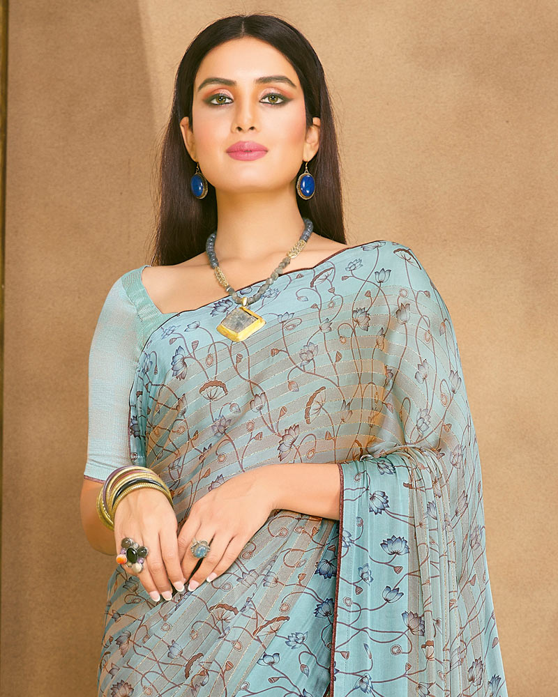 Vishal Prints Pastel Blue Fancy Chiffon Digital Print Saree With Border