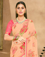 Vishal Prints Pastel Orange Fancy Chiffon Digital Print Saree With Border