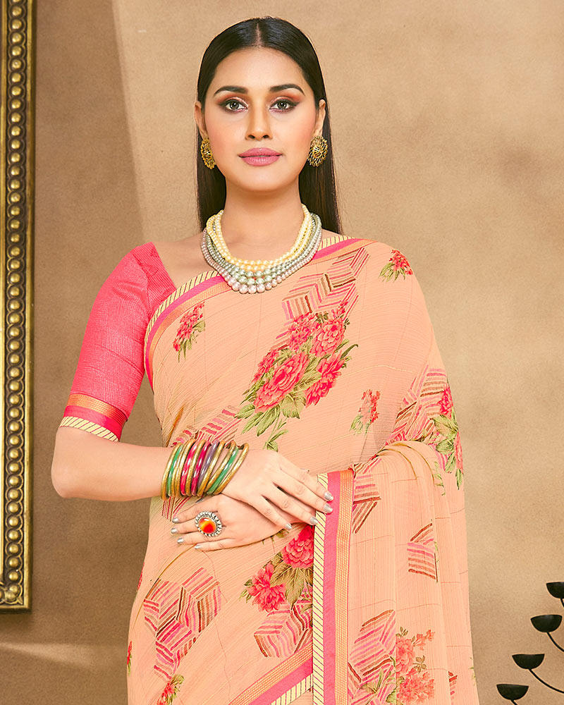 Vishal Prints Pastel Orange Fancy Chiffon Digital Print Saree With Border