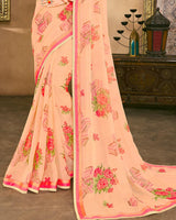 Vishal Prints Pastel Orange Fancy Chiffon Digital Print Saree With Border