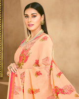 Vishal Prints Pastel Orange Fancy Chiffon Digital Print Saree With Border