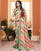 Vishal Prints Bay Leaf Green Digital Print Brasso Saree With Tassel