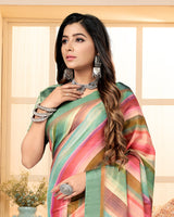 Vishal Prints Bay Leaf Green Digital Print Brasso Saree With Tassel