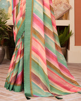 Vishal Prints Bay Leaf Green Digital Print Brasso Saree With Tassel