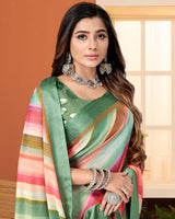 Vishal Prints Bay Leaf Green Digital Print Brasso Saree With Tassel