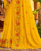 Vishal Prints Golden Yellow Designer Patterned Chiffon Saree With Embroidery And Diamond Work