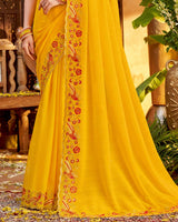 Vishal Prints Golden Yellow Designer Patterned Chiffon Saree With Embroidery And Diamond Work