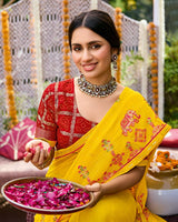 Vishal Prints Golden Yellow Designer Fancy Chiffon Saree With Embroidery-Diamond Work And Border