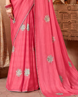 Vishal Prints Mandy Pink Designer Fancy Chiffon Saree With Embroidery Diamond Work And Core Piping