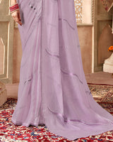 Vishal Prints Mauve Designer Fancy Chiffon Saree With Embroidery Diamond Work And Core Piping