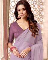 Vishal Prints Mauve Designer Fancy Chiffon Saree With Embroidery Diamond Work And Core Piping