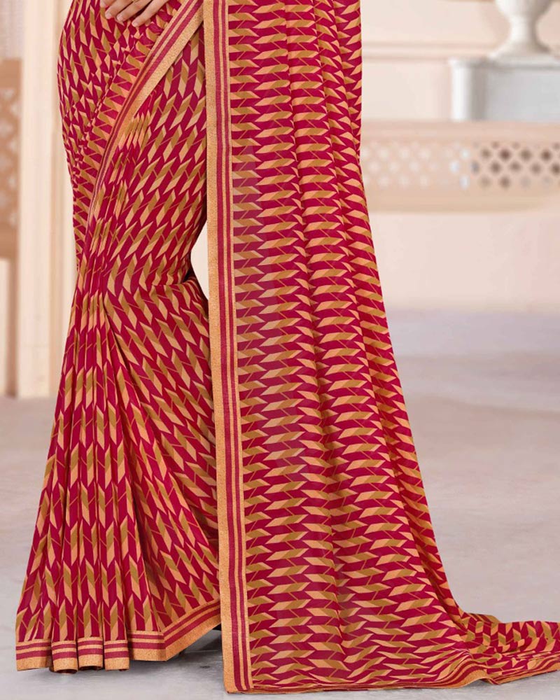 Vishal Prints Burgundy Printed Georgette Saree With Printed Fancy Border