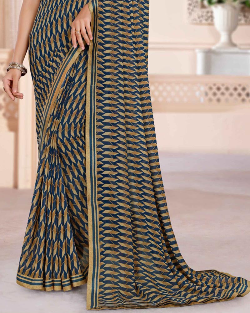 Vishal Prints Ink Blue Printed Georgette Saree With Printed Fancy Border