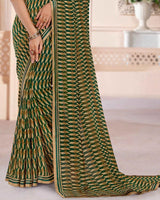 Vishal Prints Bottle Green Printed Georgette Saree With Printed Fancy Border
