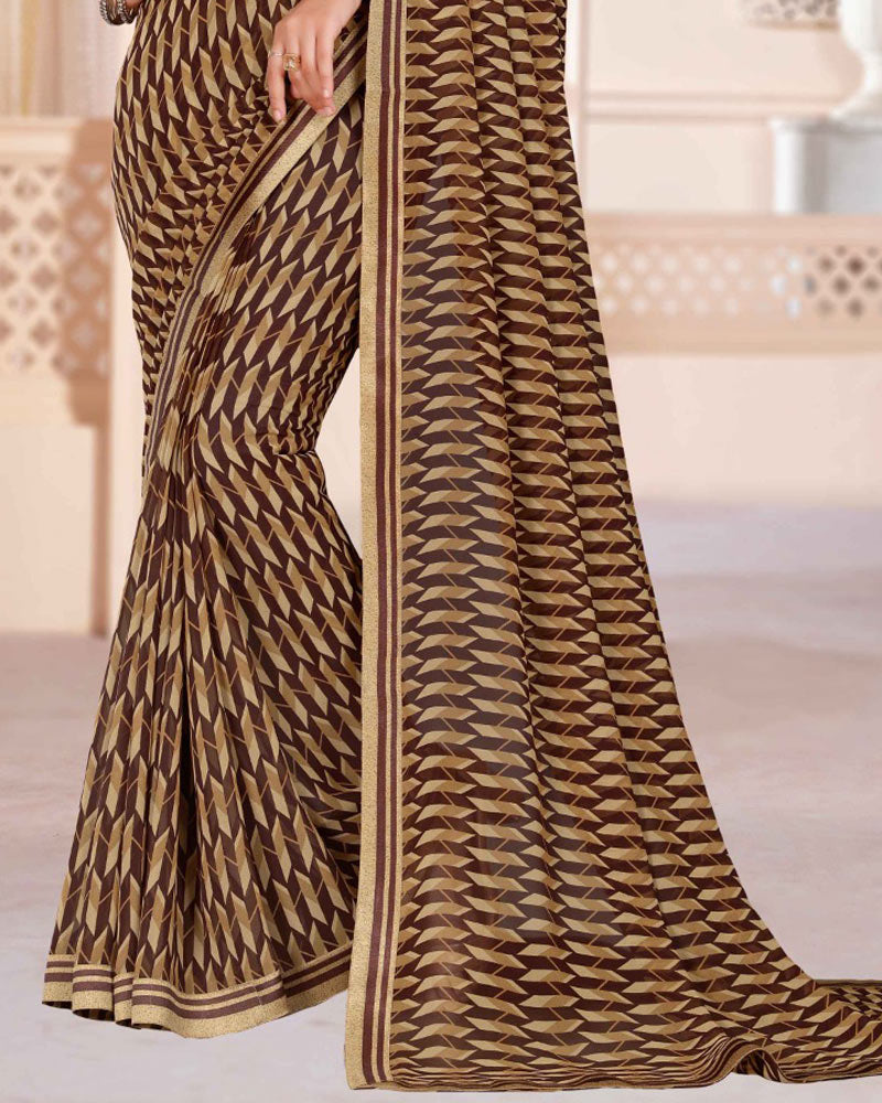 Vishal Prints Coffee Brown Printed Georgette Saree With Printed Fancy Border