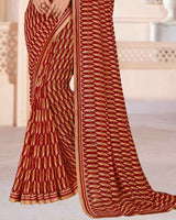 Vishal Prints Dark Red Printed Georgette Saree With Printed Fancy Border
