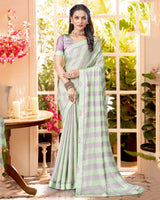 Vishal Prints Pastel Green Checks Patterned Fancy Chiffon Saree With Digital Print Satin Border