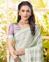 Vishal Prints Pastel Green Checks Patterned Fancy Chiffon Saree With Digital Print Satin Border