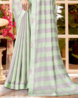 Vishal Prints Pastel Green Checks Patterned Fancy Chiffon Saree With Digital Print Satin Border