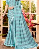 Vishal Prints Pastel Teal Green Checks Patterned Fancy Chiffon Saree With Digital Print Satin Border