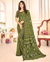Vishal Prints Khaki Green Printed Georgette Saree