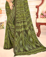 Vishal Prints Khaki Green Printed Georgette Saree