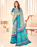 Vishal Prints Light Blue Printed Georgette Saree