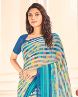 Vishal Prints Light Blue Printed Georgette Saree
