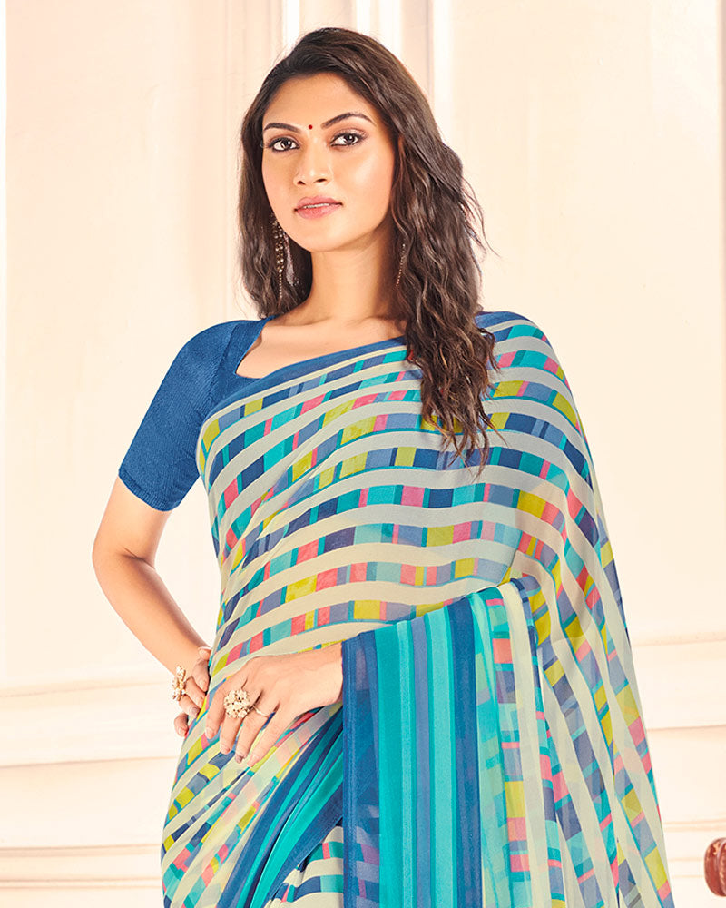 Vishal Prints Light Blue Printed Georgette Saree