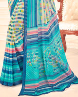 Vishal Prints Light Blue Printed Georgette Saree