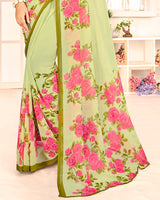 Vishal Prints Thistle Green Printed Georgette Saree
