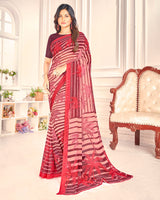 Vishal Prints Salmon And Dusty Red Printed Georgette Saree