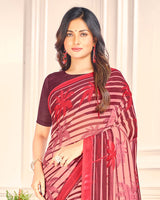 Vishal Prints Salmon And Dusty Red Printed Georgette Saree