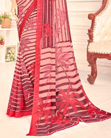 Vishal Prints Salmon And Dusty Red Printed Georgette Saree