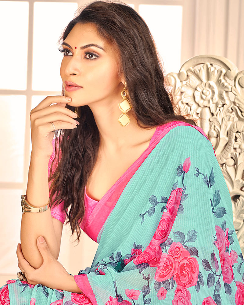 Vishal Prints Sea Mist Printed Georgette Saree