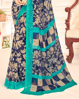 Vishal Prints Blue Printed Georgette Saree